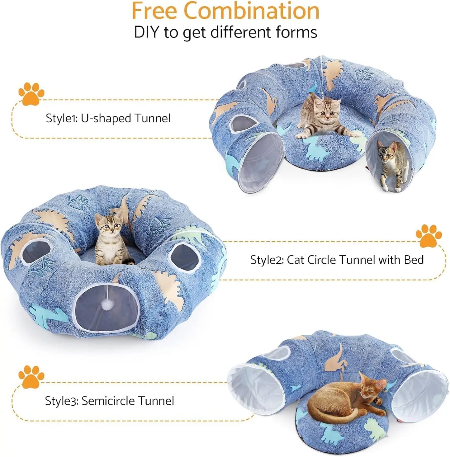 Foldable Cat Tunnel with Washable Bed 4 Entry Points,Peekaboo Cat Cave,Multifunctional Playground Toy for Cats Kittens