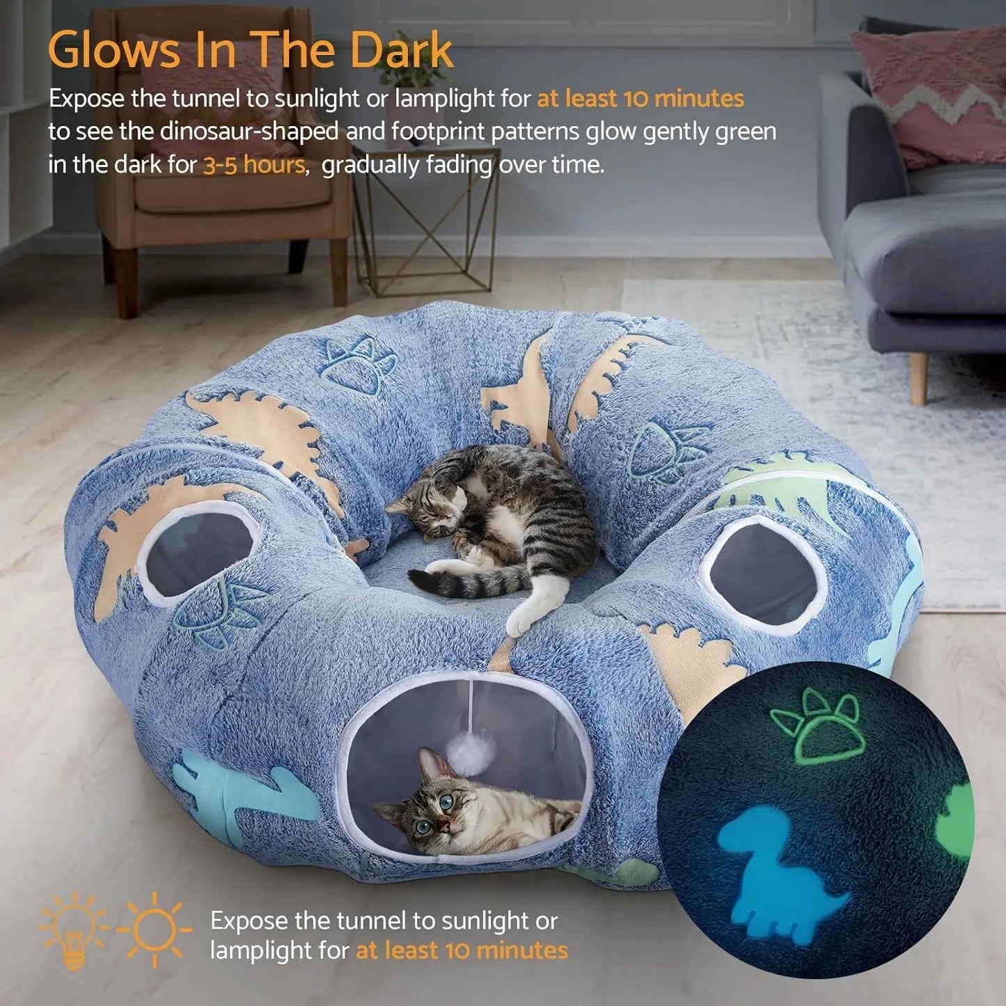 Foldable Cat Tunnel with Washable Bed 4 Entry Points,Peekaboo Cat Cave,Multifunctional Playground Toy for Cats Kittens