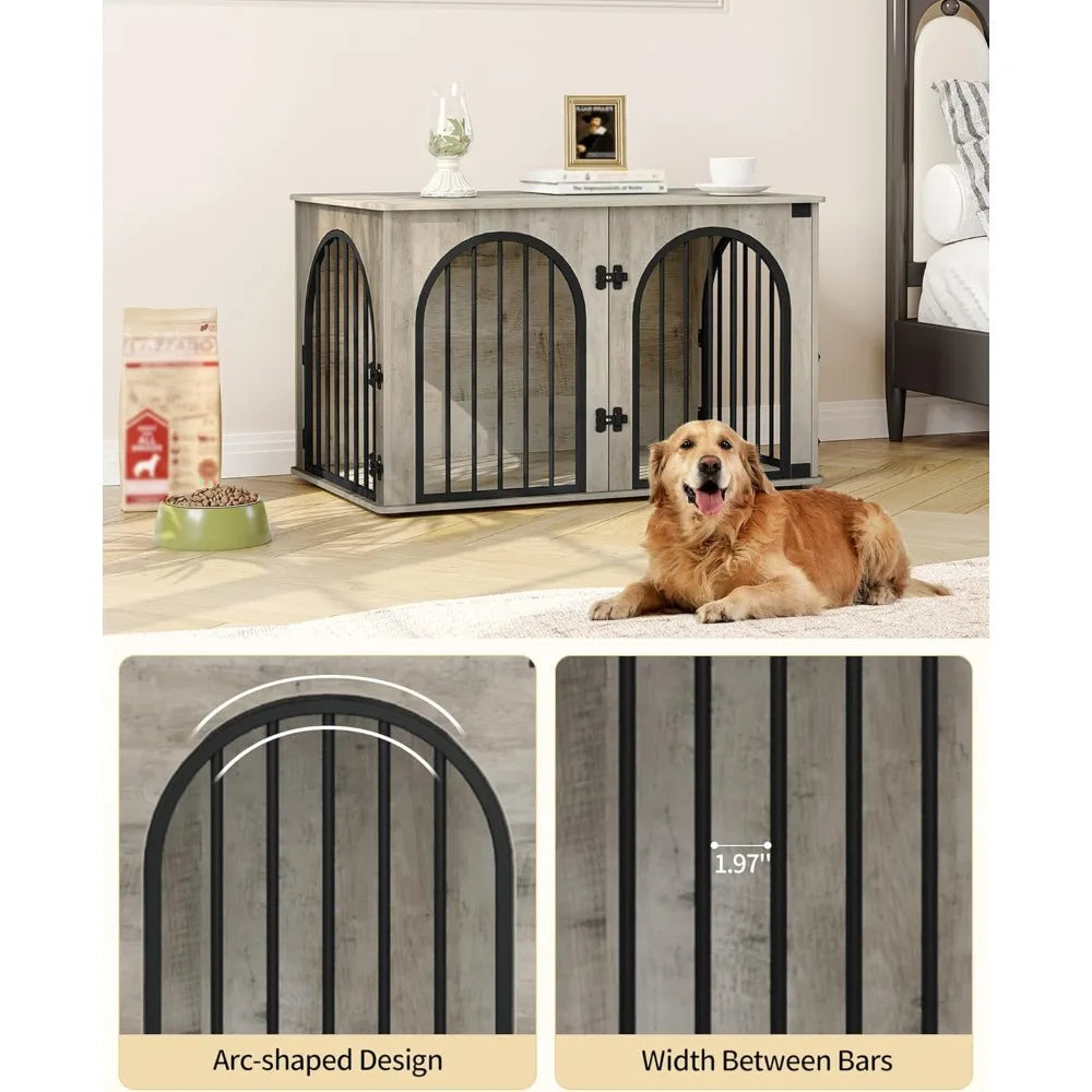 39.4" wooden dog crate furniture, indoor dog kennel dogs cage for small/medium/large dogs, heavy duty dog crates decorative pet