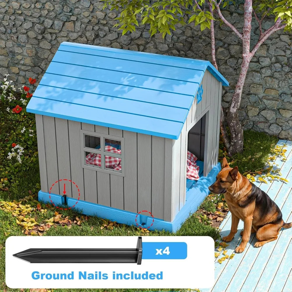 38" Dog House Kennel Indoor Outdoor,Peaked Deck Doghouse,Keep Your Dog Dry & Cozy(Grey Blue)