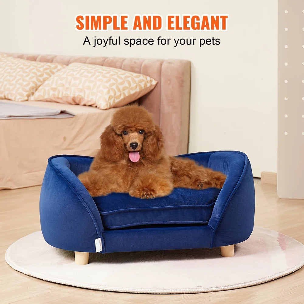 Pet Couch Sofa Dogs and Cats Plush Dog Bed Supports 81lbs High Resilience Foam Scratch Resistant Velvet Sturdy Wood Frame Easy