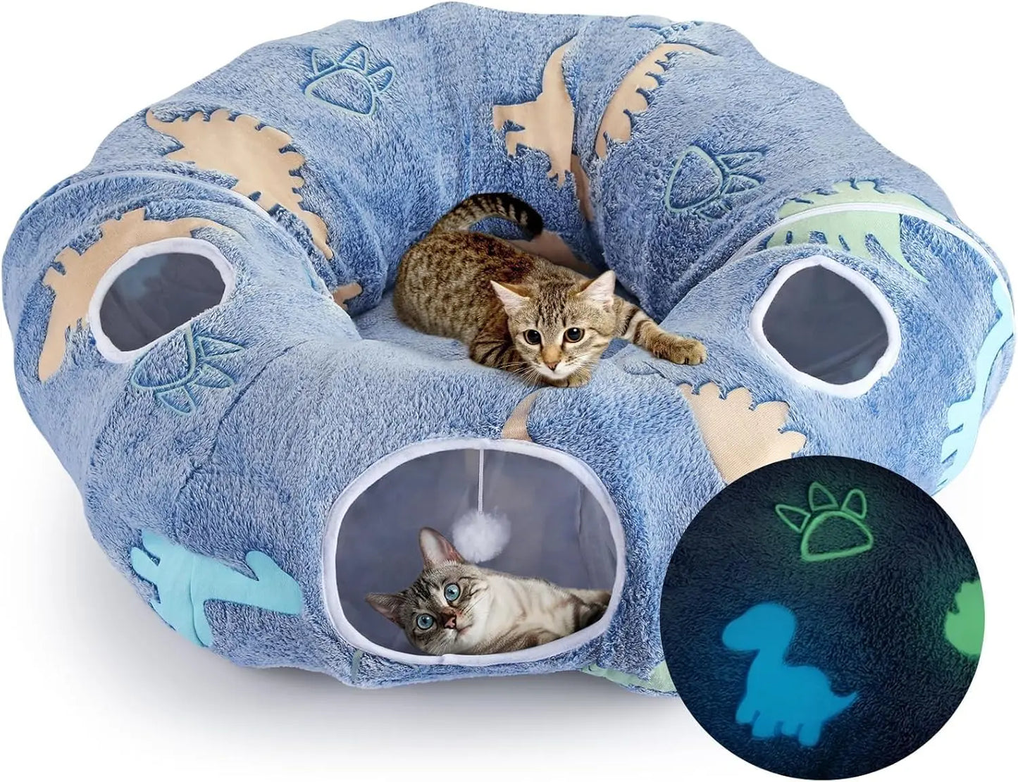 Foldable Cat Tunnel with Washable Bed 4 Entry Points,Peekaboo Cat Cave,Multifunctional Playground Toy for Cats Kittens