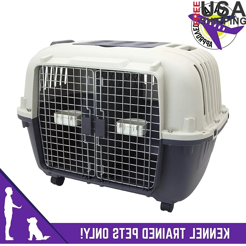 Durable Airline Approved Pet Kennel with Double Wire Door Heavy Duty Portable Crate Easy Assembly Travel and Home Use