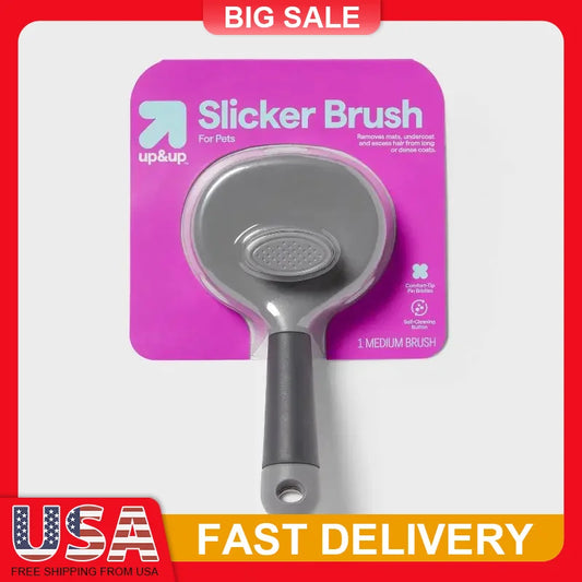 Self Clean Slicker Dog Brush Grooming Tool Removes Mats Undercoat Excess Hair Comfort Tip Bristles Ergonomic Handle Non Slip