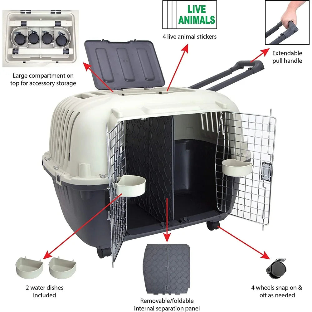 Durable Airline Approved Pet Kennel with Double Wire Door Heavy Duty Portable Crate Easy Assembly Travel and Home Use