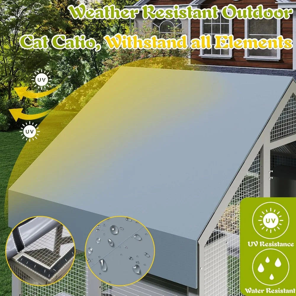 71" H Catio Outdoor Cat Enclosure Large Wooden Walk in Cats House Outside Weatherproof Roof,Attached to House's Window,Cat's Doo