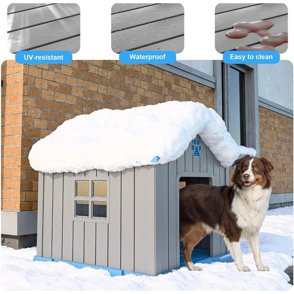 38" Dog House Kennel Indoor Outdoor,Peaked Deck Doghouse,Keep Your Dog Dry & Cozy(Grey Blue)