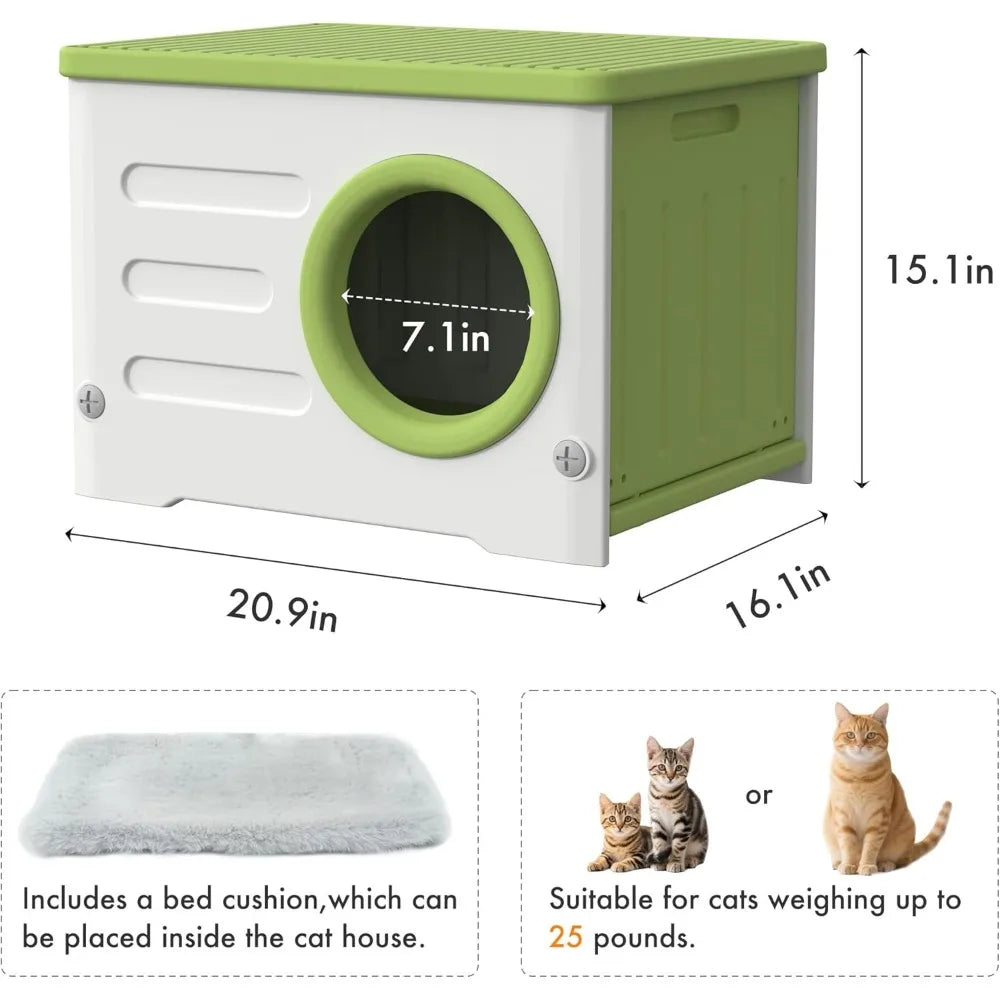 Outdoor Cat House Weatherproof&Insulated,Plastic Waterproof Elevated Cat Shelter Stackable Pet House Cat Wave for Outdoor Indoor