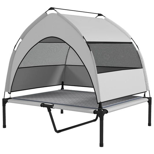 For PawHut Elevated Dog Bed with Removable Canopy, Portable Outside Raised Pet Cot with Cooling Pad, Storage Bag, 36" x 29.5" x