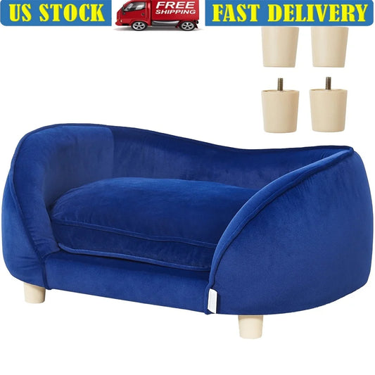 Pet Couch Sofa Dogs and Cats Plush Dog Bed Supports 81lbs High Resilience Foam Scratch Resistant Velvet Sturdy Wood Frame Easy