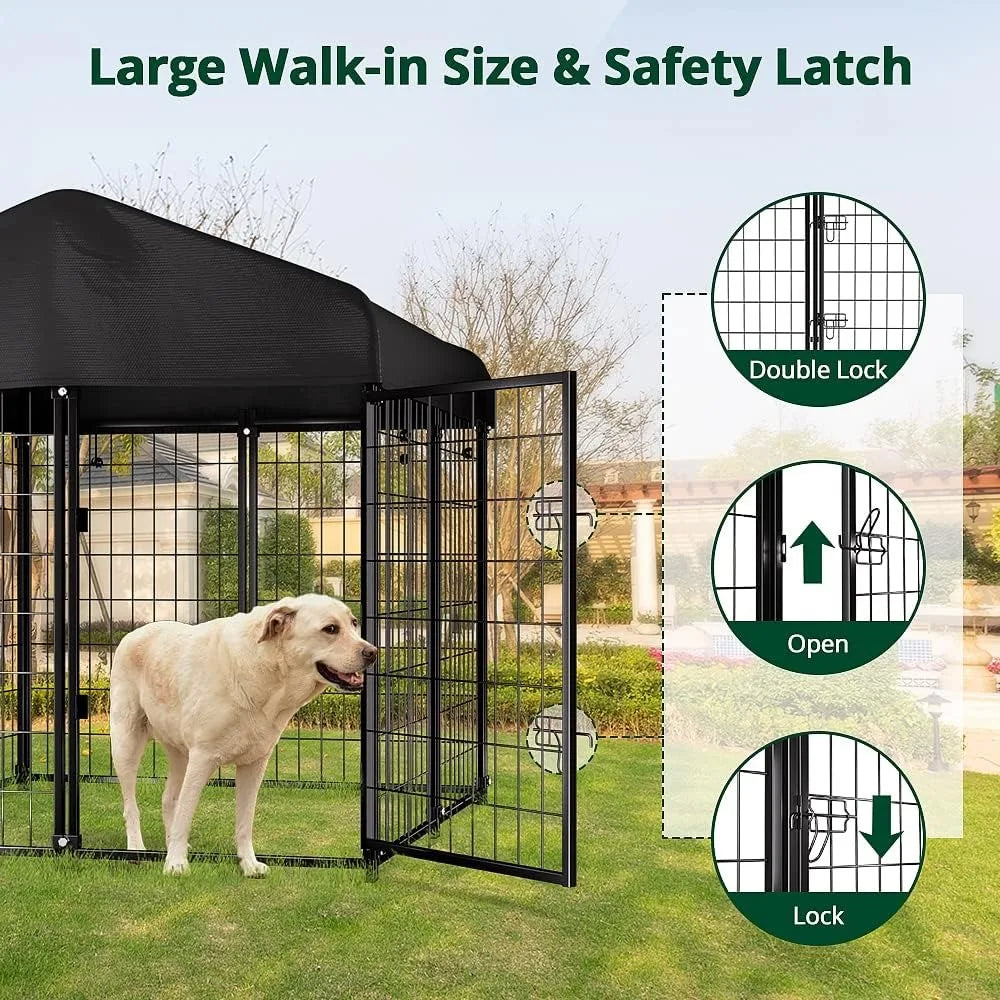 Dog Kennel Outdoor, Dog House Roof Waterproof Cover for Medium to Small Dog Outside,Pet Enclosures Crate Cage Playpen Run Indoor