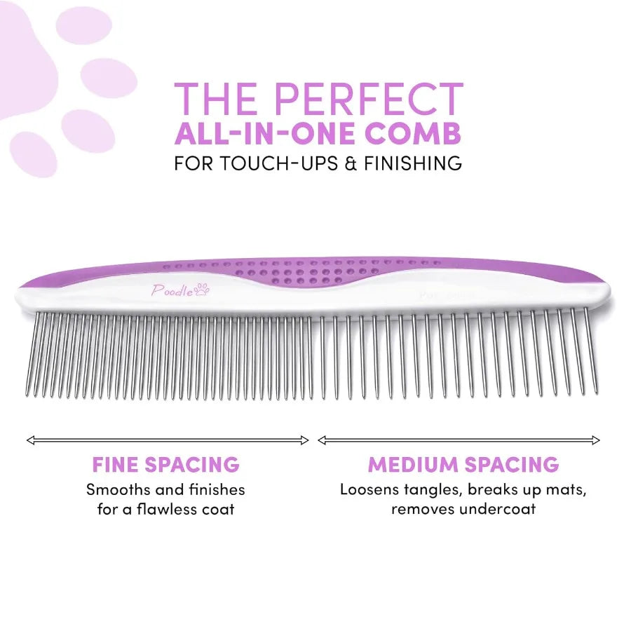Poodle Pet Dog Combs for Grooming 2 Pack Stainless Steel Teeth Easily Remove Dirt and Tangles Ideal for Long and Short Haired P