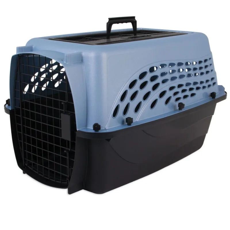 Petmate Two Door Top Load Plastic Travel Dog Kennel Pet Carrier for Dogs and Cats, Medium 24" for Pets up to 15 lb, Blue