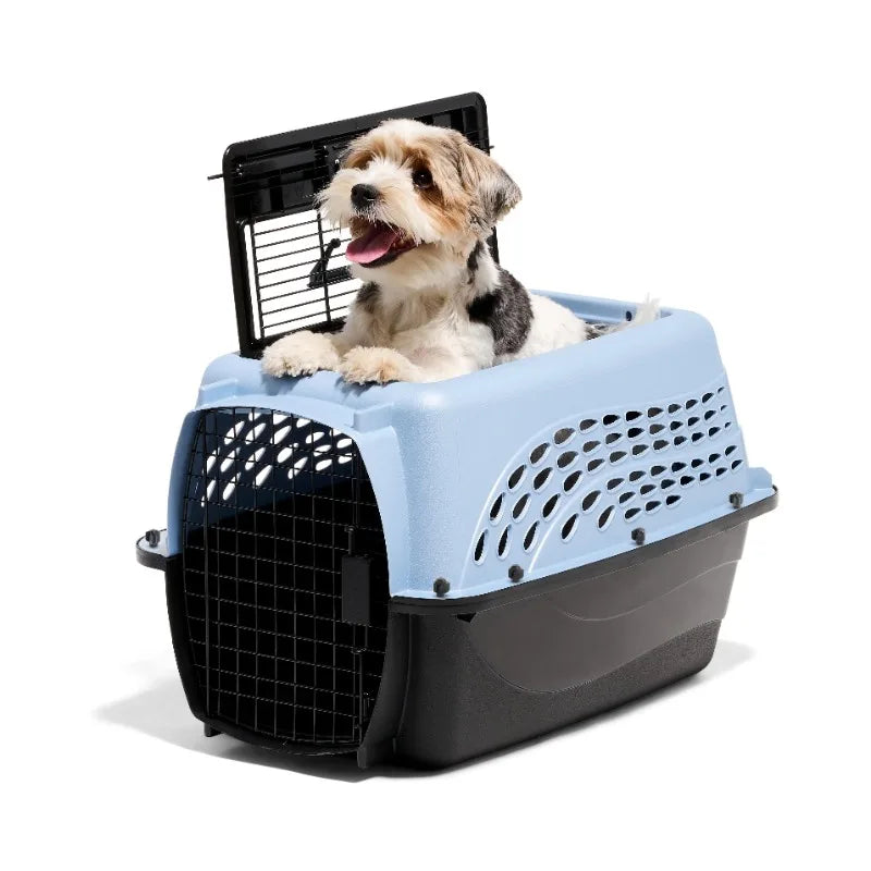 Petmate Two Door Top Load Plastic Travel Dog Kennel Pet Carrier for Dogs and Cats, Medium 24" for Pets up to 15 lb, Blue