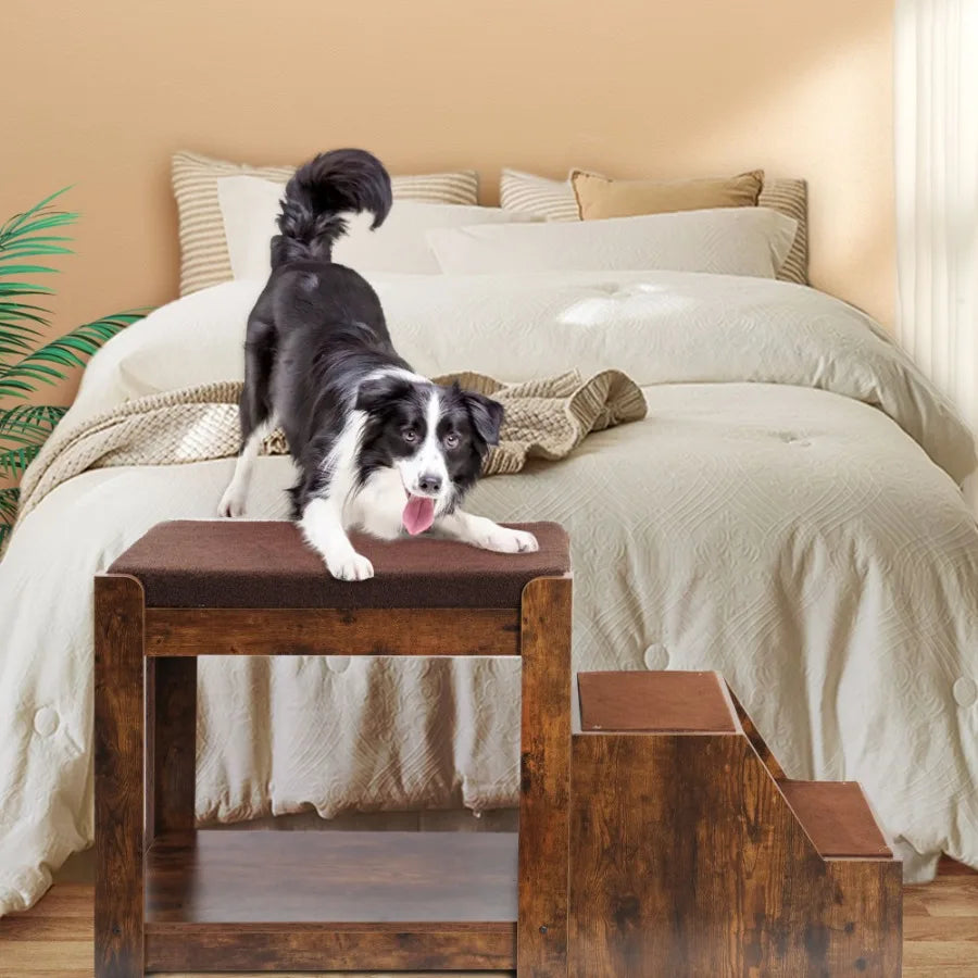 Pet Bunk Bed with Removable Step for Dogs and Cats MultiLevel Bed Window Perch Seat Platform with Cushion and Cat Scratch Pad I