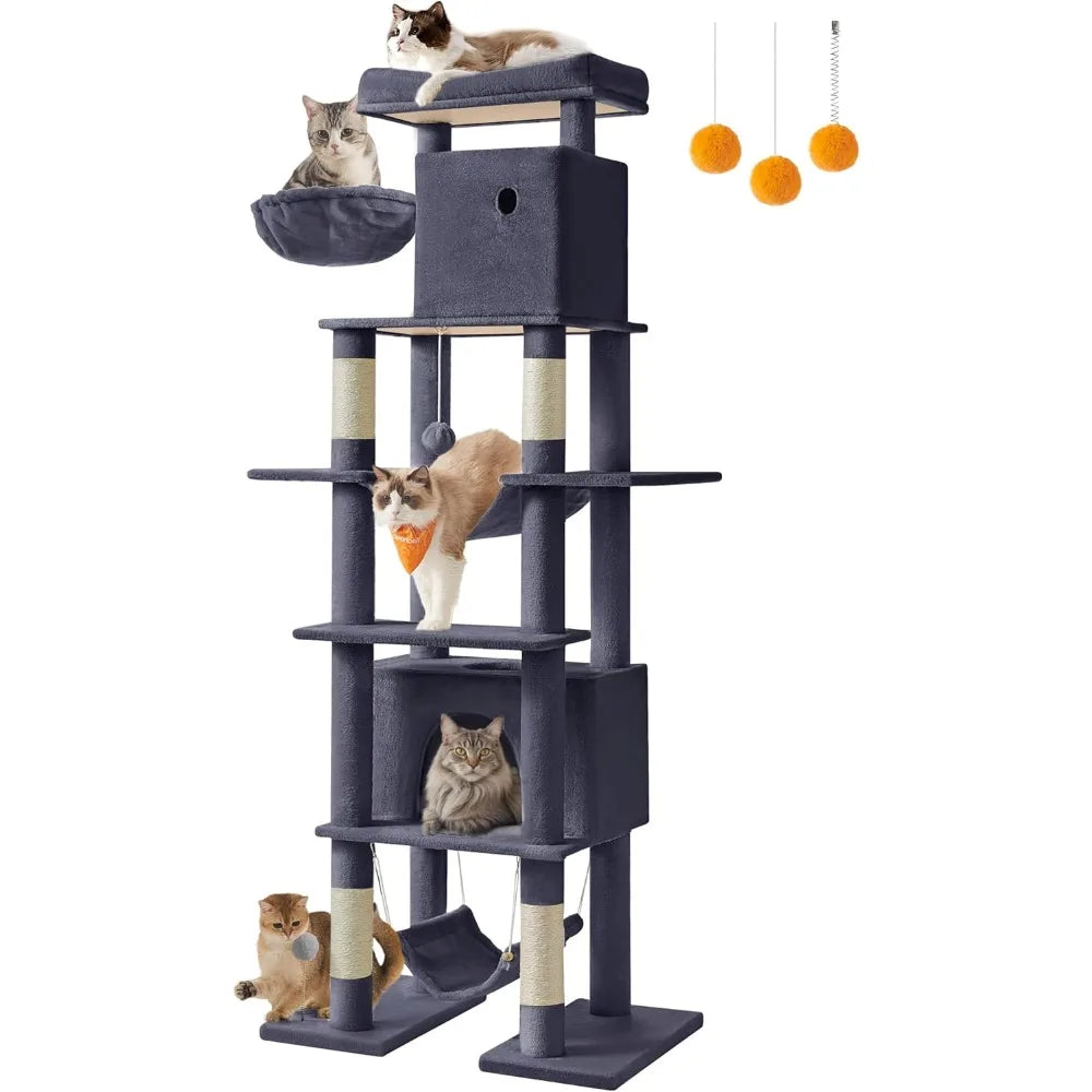 Feandrea Cat Tree, 79.1 Inch Tall Cat Tower for Indoor Cats, Multi-Level Large Cat Condo with 4 Scratching Posts, 2 Hammocks, a