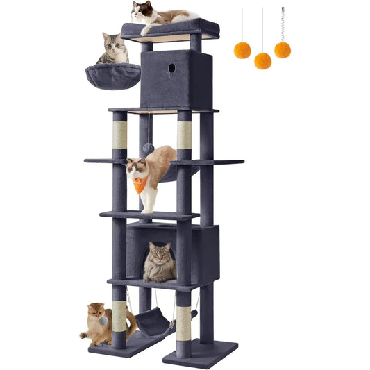 Feandrea Cat Tree, 79.1 Inch Tall Cat Tower for Indoor Cats, Multi-Level Large Cat Condo with 4 Scratching Posts, 2 Hammocks, a