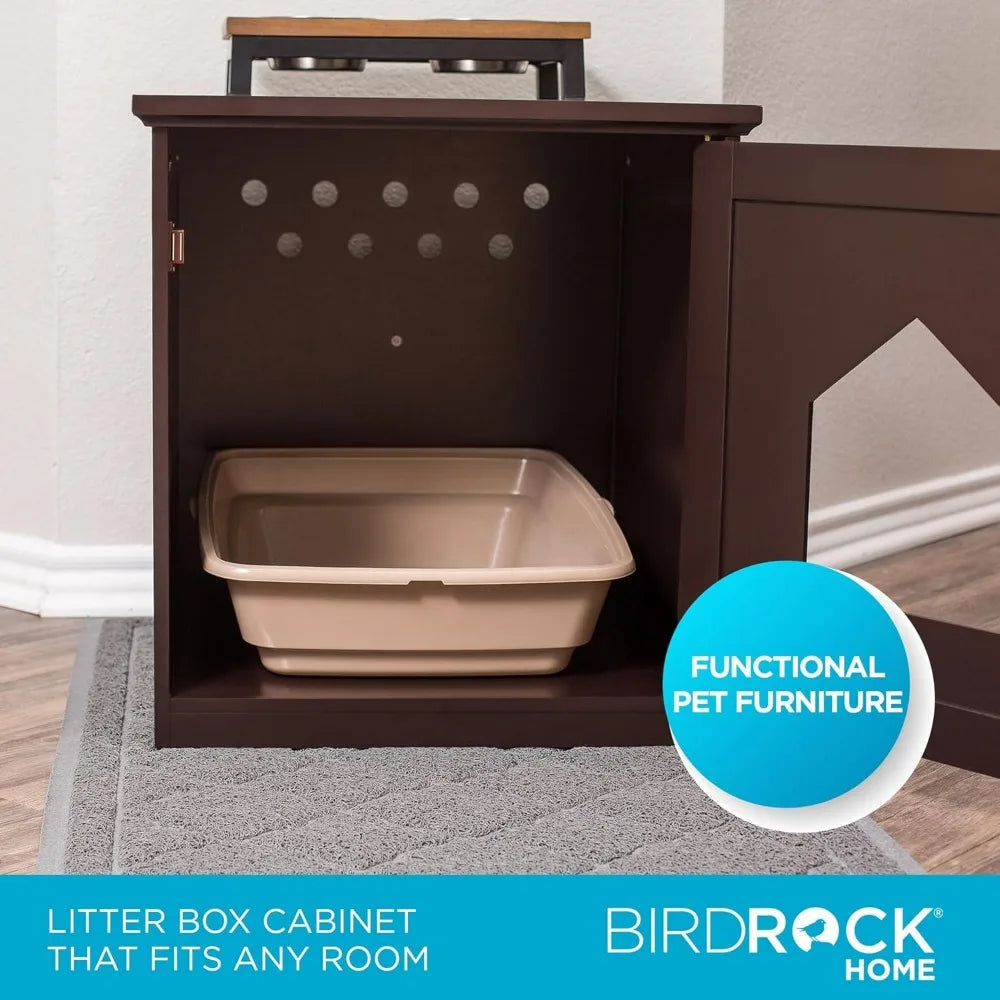 Cat Litter Box Furniture Enclosure - Hidden Kitty Litter Cat House with Hinged Door, Nightstand, Side Table & Pet Crate, Indoor