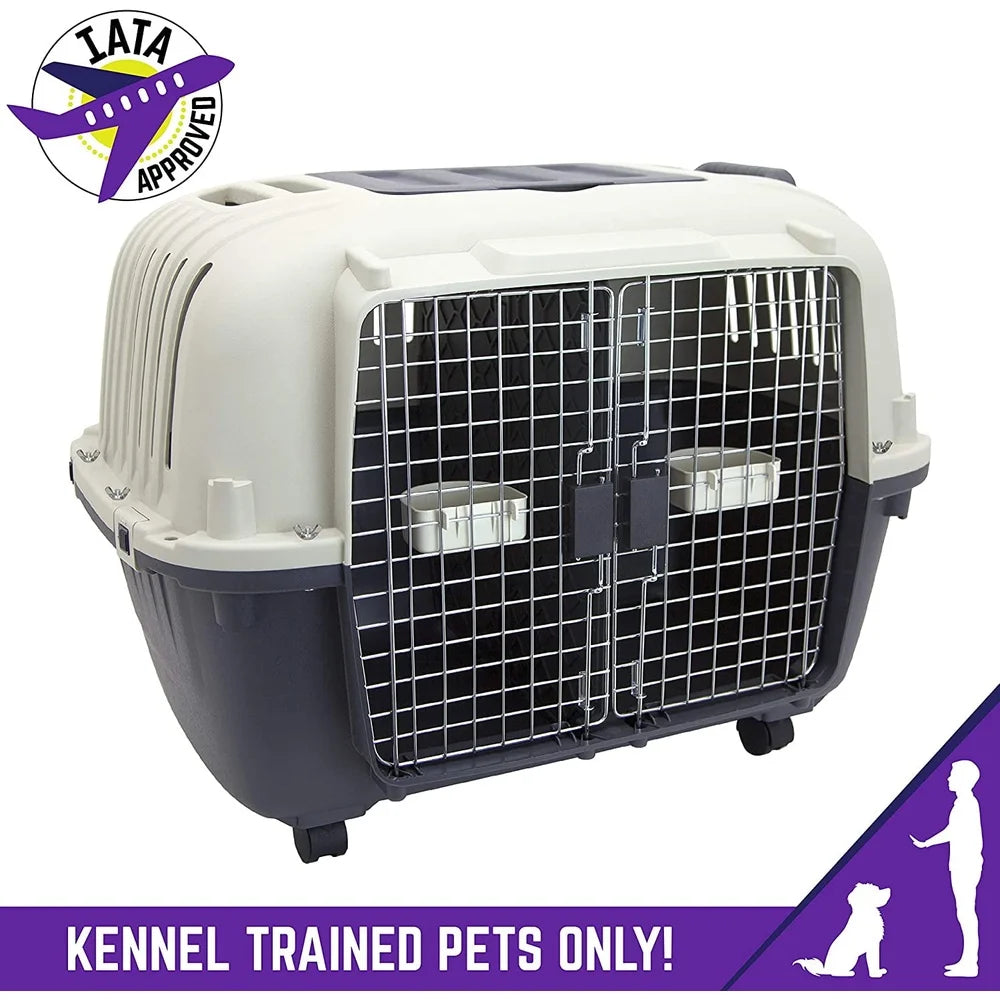 Durable Airline Approved Pet Kennel with Double Wire Door Heavy Duty Portable Crate Easy Assembly Travel and Home Use
