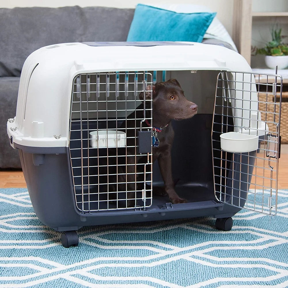 Durable Airline Approved Pet Kennel with Double Wire Door Heavy Duty Portable Crate Easy Assembly Travel and Home Use