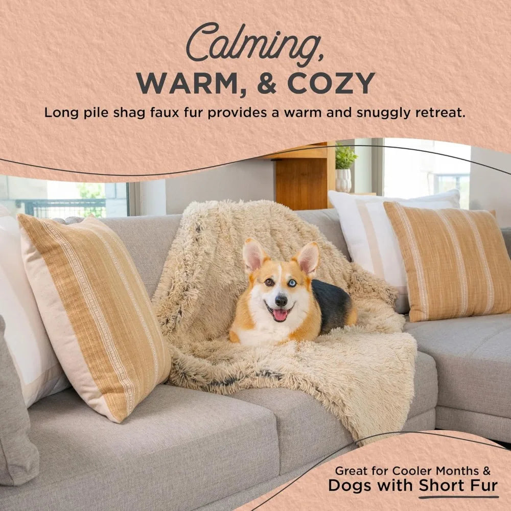 Calming Shag Dog Blanket – Ultra Soft Faux Fur Pet Throw, Anxiety-Relief, Lightweight Warm Bed Cover for Dogs and Cats, Machine