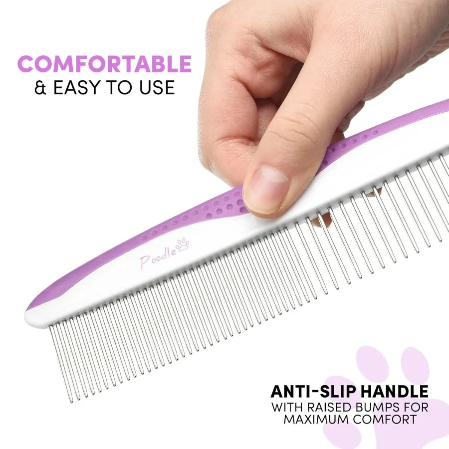 Poodle Pet Dog Combs for Grooming 2 Pack Stainless Steel Teeth Easily Remove Dirt and Tangles Ideal for Long and Short Haired P