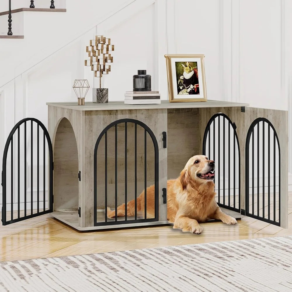 39.4" wooden dog crate furniture, indoor dog kennel dogs cage for small/medium/large dogs, heavy duty dog crates decorative pet