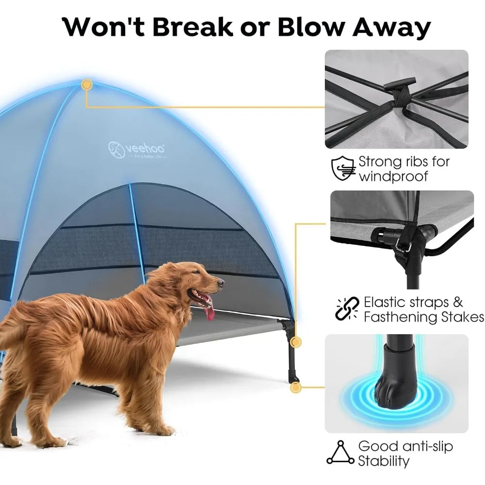 Outdoor Dog Bed with Canopy, Cooling Elevated Pet Cot with Removable Shade, Non-Slip Feet, Raised Dog Cot for Large Dogs, Pet T