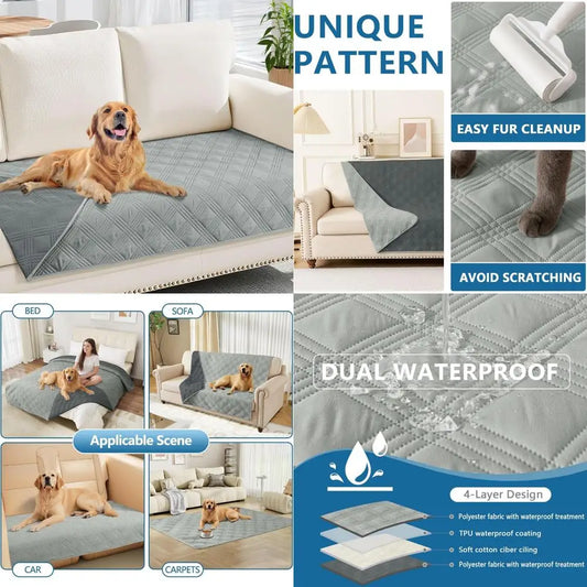 Waterproof Dog Blanket, Reversible Pet Bed Blanket, Soft Sofa Couch Cover for Dogs Washable, Waterproof Pet Couch Covers for So