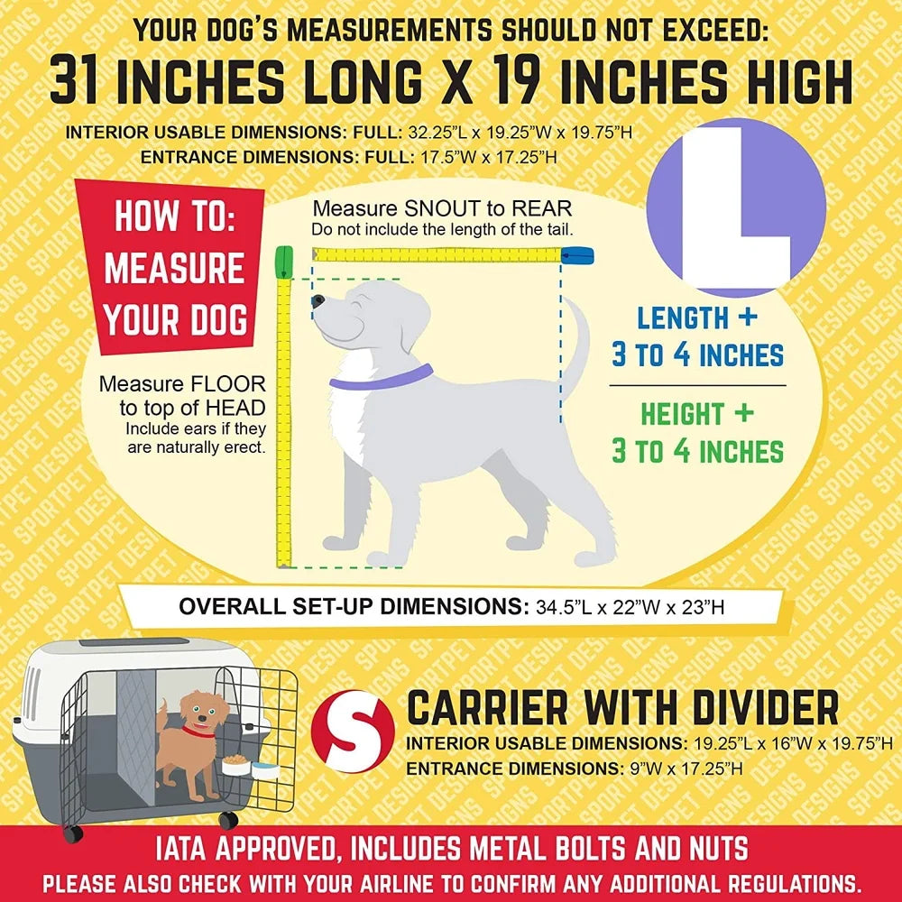 Durable Airline Approved Pet Kennel with Double Wire Door Heavy Duty Portable Crate Easy Assembly Travel and Home Use