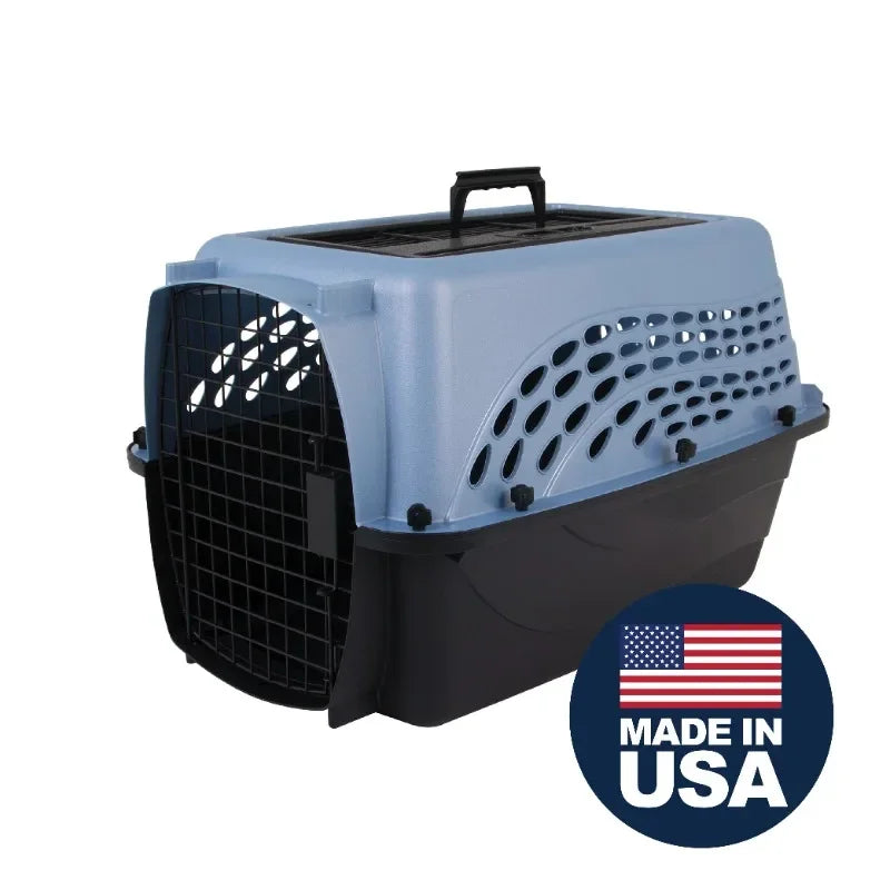 Petmate Two Door Top Load Plastic Travel Dog Kennel Pet Carrier for Dogs and Cats, Medium 24" for Pets up to 15 lb, Blue