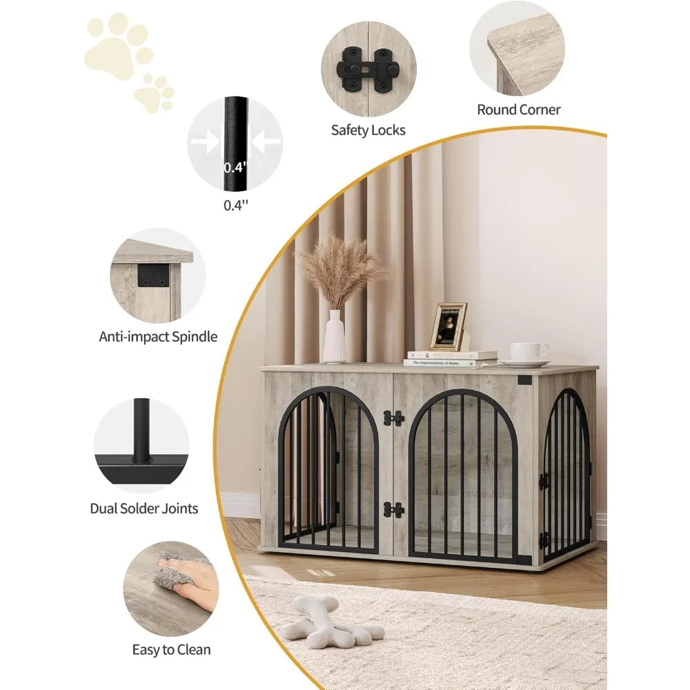 39.4" wooden dog crate furniture, indoor dog kennel dogs cage for small/medium/large dogs, heavy duty dog crates decorative pet