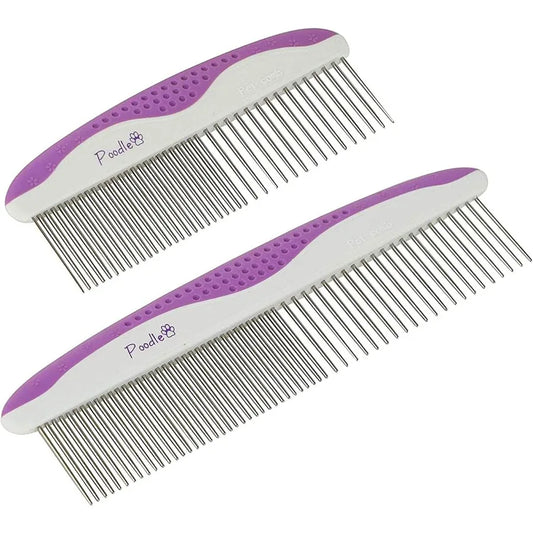 Poodle Pet Dog Combs for Grooming 2 Pack Stainless Steel Teeth Easily Remove Dirt and Tangles Ideal for Long and Short Haired P