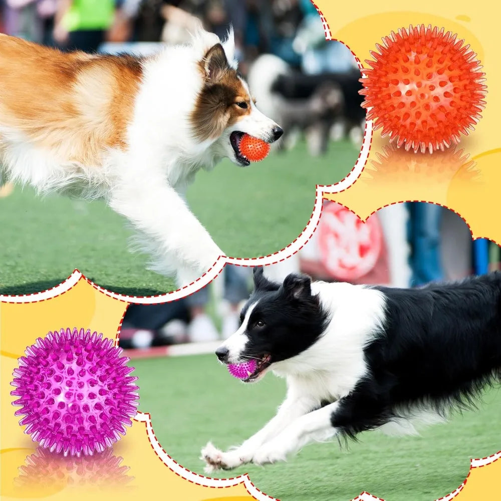 24 Pcs Spikey Dog Balls 3.5 Inch Squeaky Dog Toys Pet Toys Rubber Dog Toy Balls Puppy Chew Toys for Teething Durable Dog