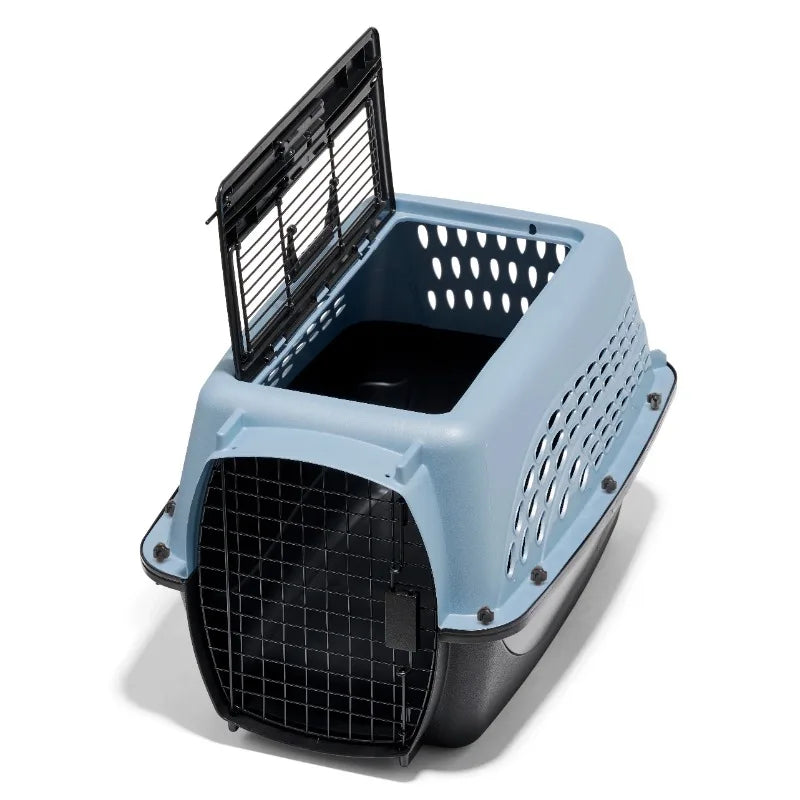 Petmate Two Door Top Load Plastic Travel Dog Kennel Pet Carrier for Dogs and Cats, Medium 24" for Pets up to 15 lb, Blue