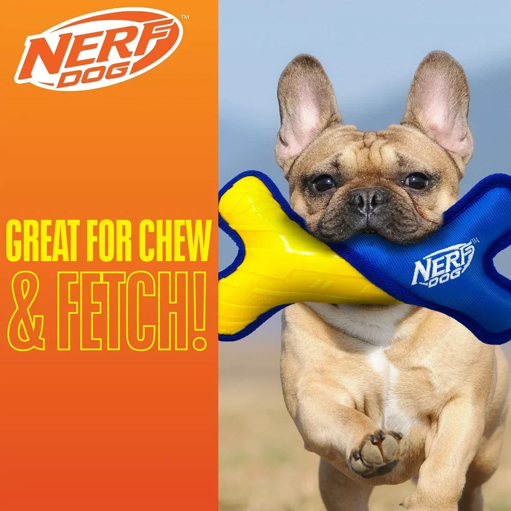 Durable Nylon Rubber Dog Bone Toy 11 Inch Interactive Fetch Chewable Tear-Resistant Weather Resistant High Visibility Safe