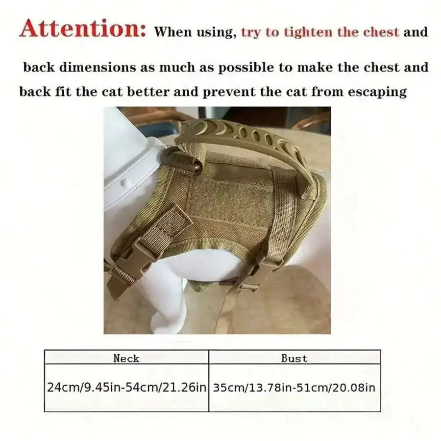 Outdoor Tactical Cat Harness For Walking Escape Proof Adjustable Waterproof Pet Harness Soft Mesh Vest For Large Cat Small Dog