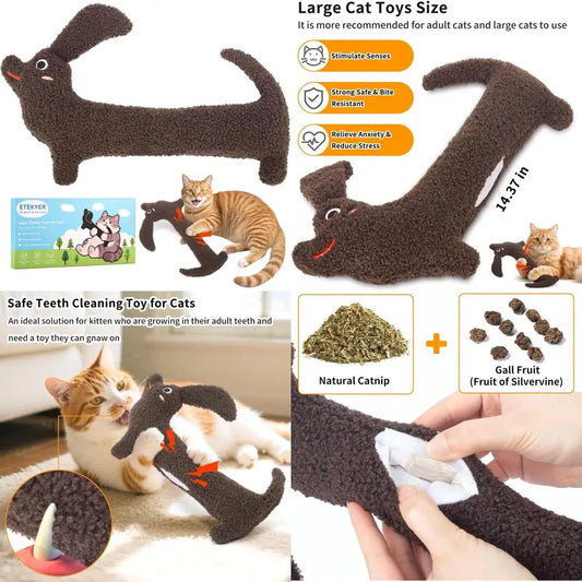 Crinkle Cat Toys, Refillable Catnip Toys for Indoor Cats Kitten, Stuffed Animals Plush Pillow Kitten Teeth Cleaning Chew Toy Cud