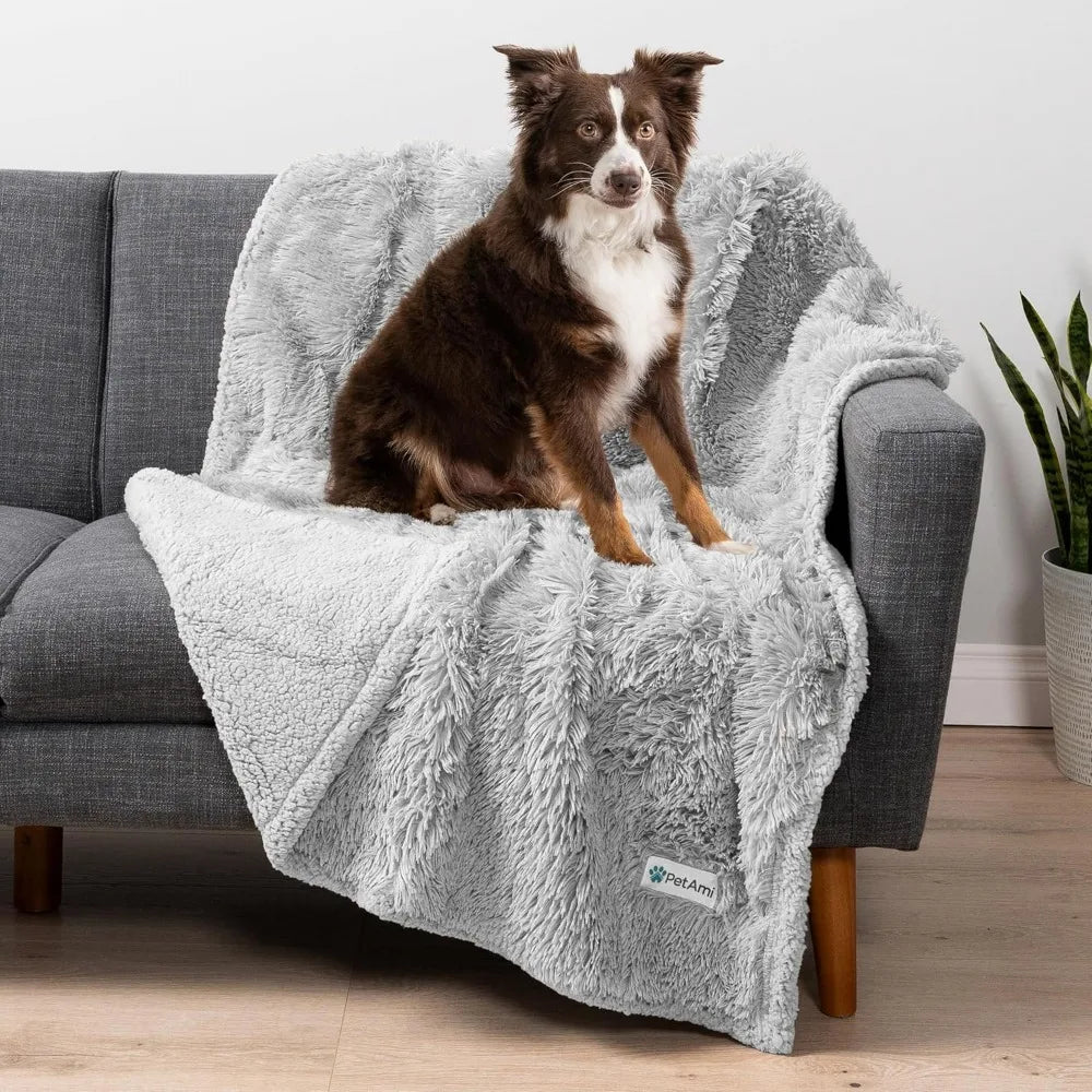 Waterproof Dog Blanket for Small Medium Dogs, Calming Fleece Cat Blanket, Couch Protector Washable Sherpa Faux Fur Pet Throw fo