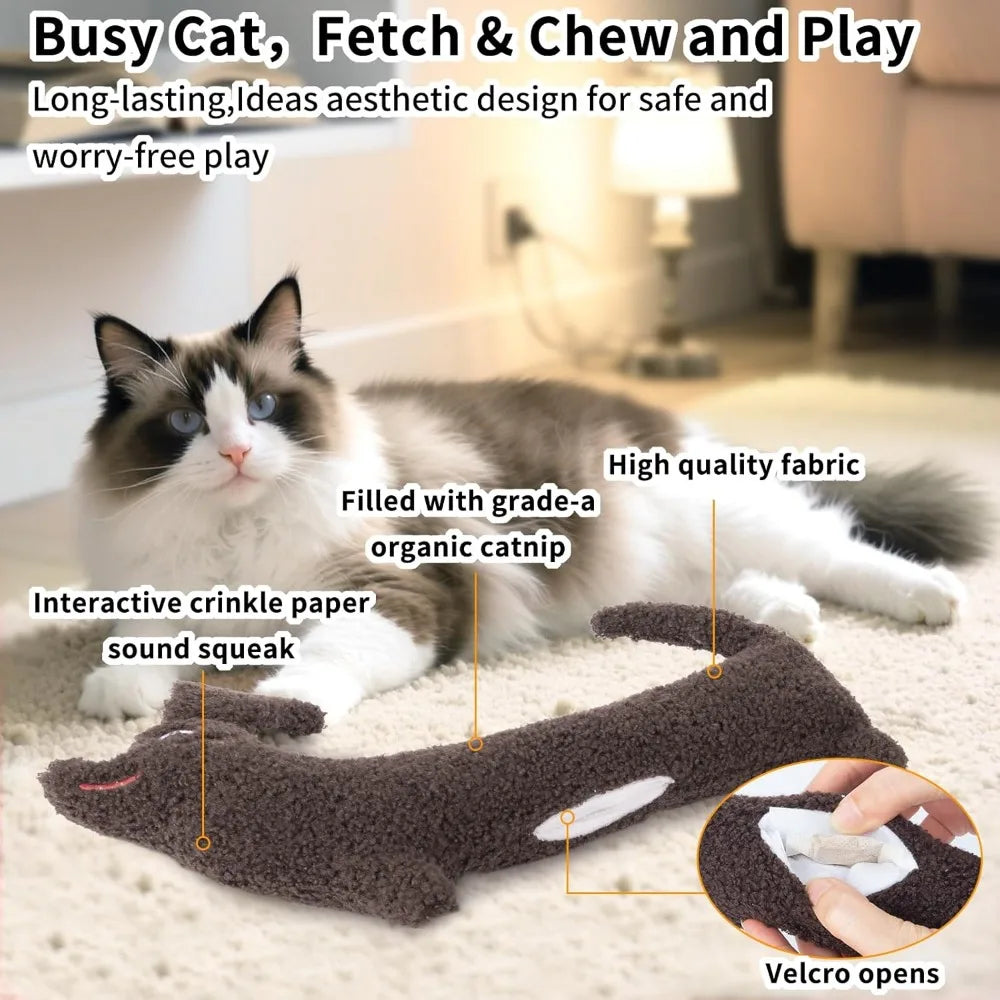 Crinkle Cat Toys, Refillable Catnip Toys for Indoor Cats Kitten, Stuffed Animals Plush Pillow Kitten Teeth Cleaning Chew Toy Cud