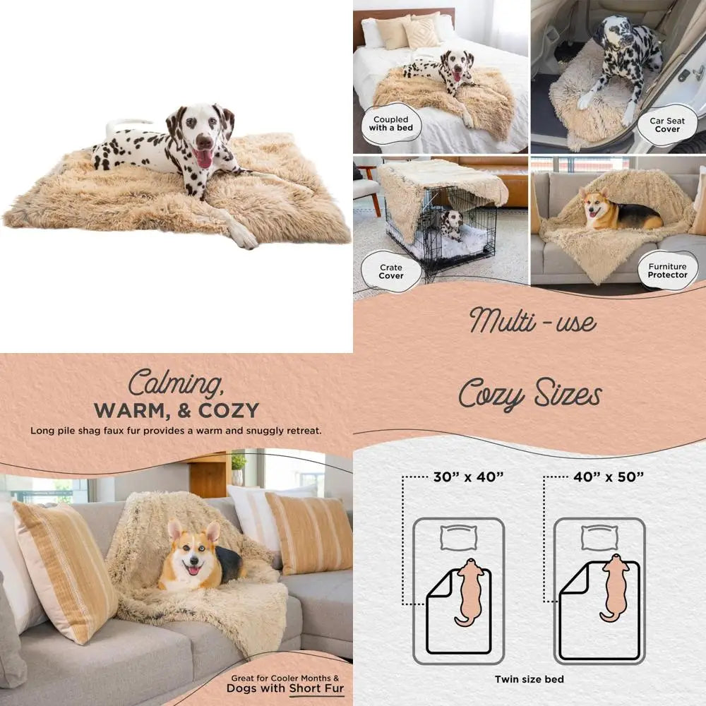 Calming Shag Dog Blanket – Ultra Soft Faux Fur Pet Throw, Anxiety-Relief, Lightweight Warm Bed Cover for Dogs and Cats, Machine
