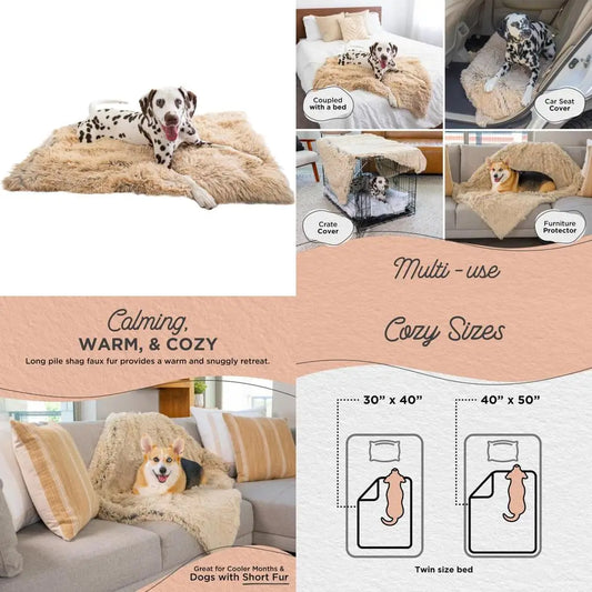 Calming Shag Dog Blanket – Ultra Soft Faux Fur Pet Throw, Anxiety-Relief, Lightweight Warm Bed Cover for Dogs and Cats, Machine