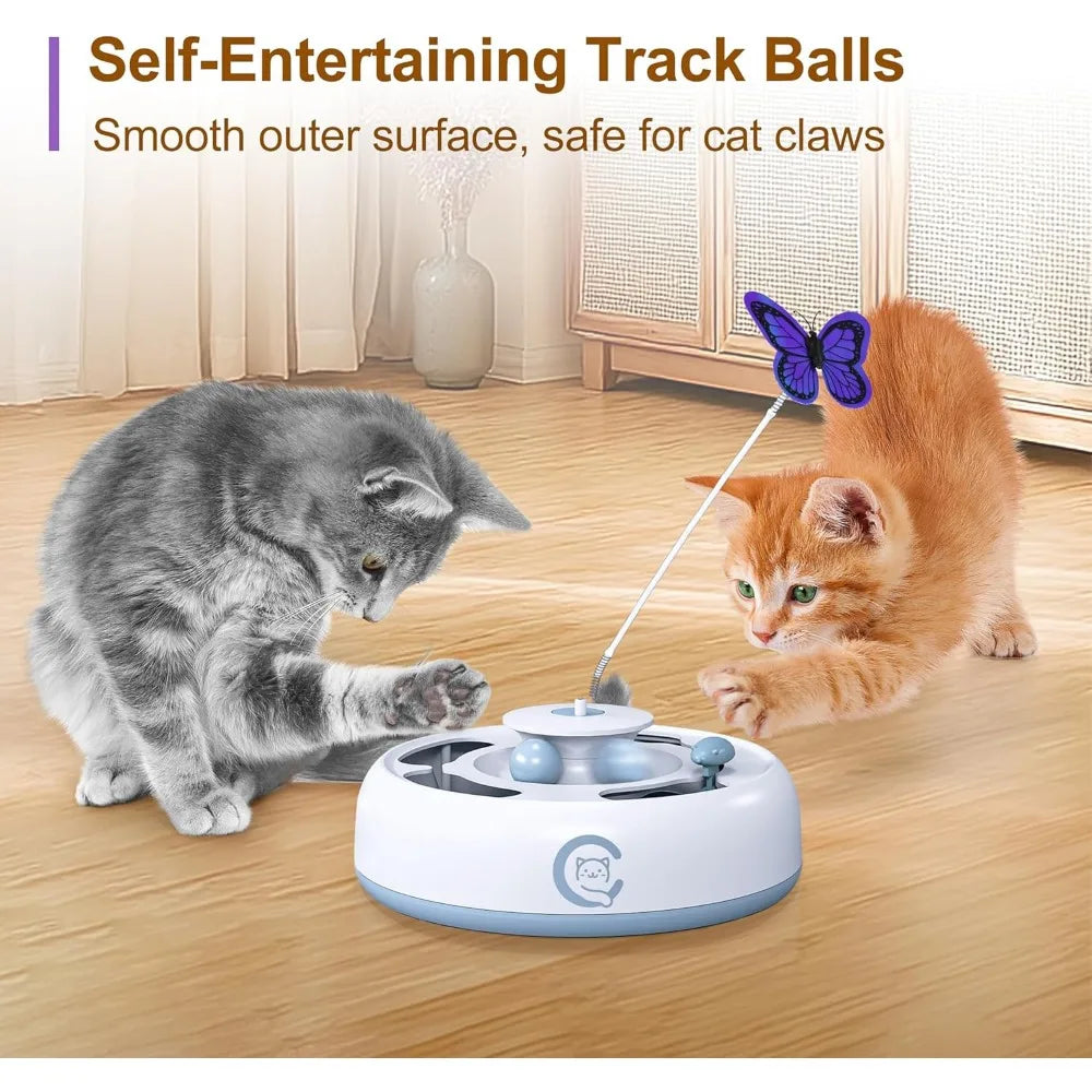 Cat Toys 3 in1 Automatic Interactive Kitten Toy, Moving Ambush Mouse, Fluttering Butterfly, Track Balls, USB Powered, Indoor Exe