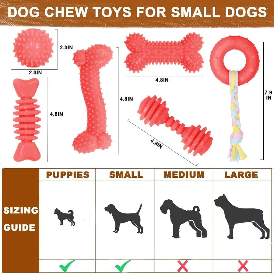 6 Pack Red Dog Chew Toys for Small Dogs: Promotes Dental Health and Interactive Play Ideal for Teething Puppies and Active Play